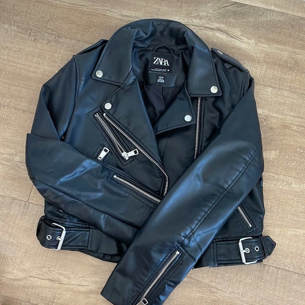 Zara leather cropped motorcycle jacket
